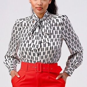 Geometric Black and White Blouse